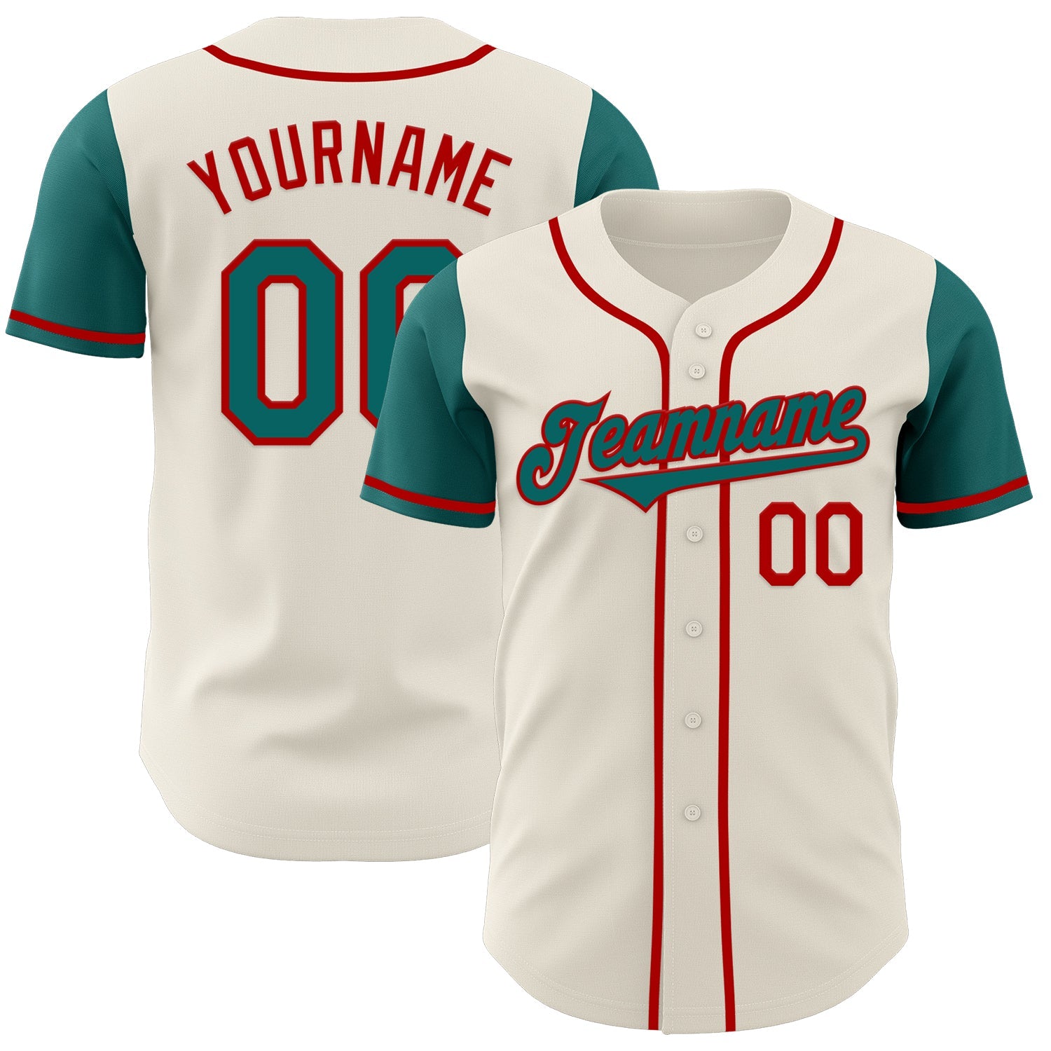 Custom Cream Teal-Red Authentic Two Tone Baseball Jersey - Sky-Custom
