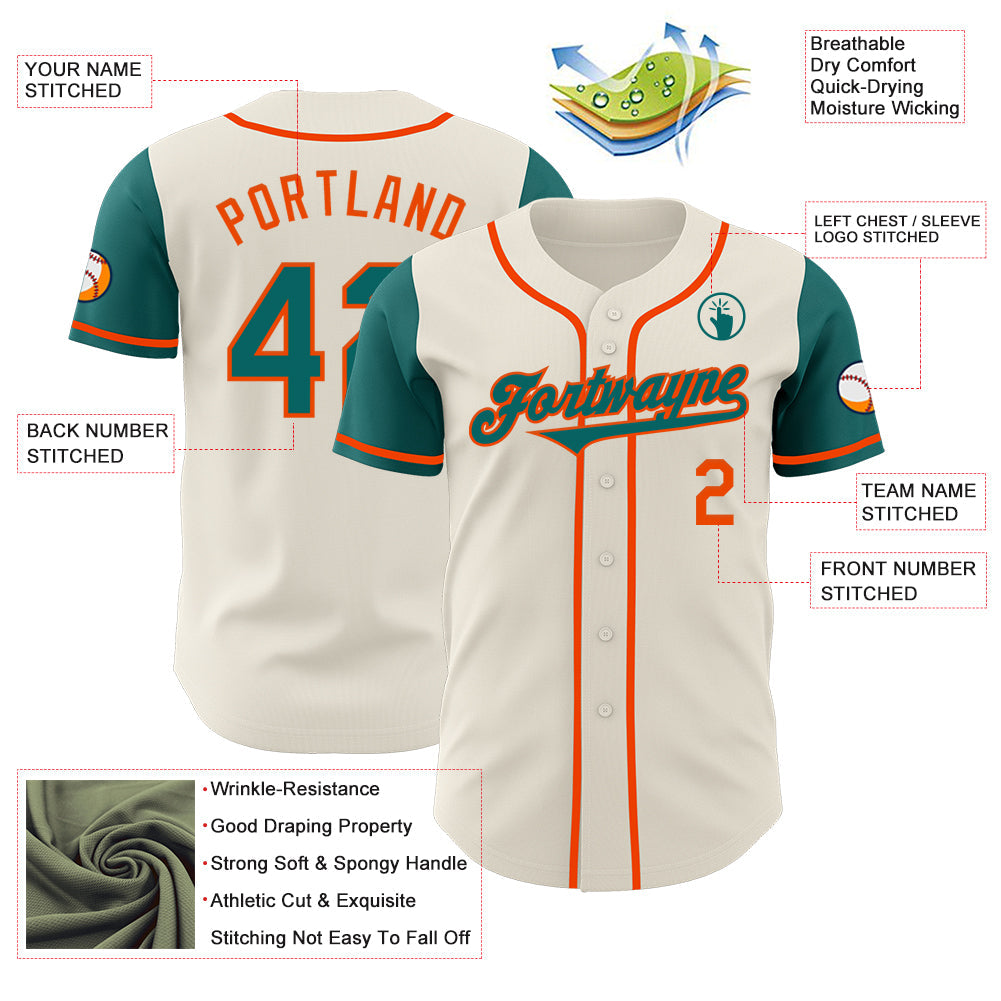 Custom Cream Teal-Orange Authentic Two Tone Baseball Jersey - Sky-Custom