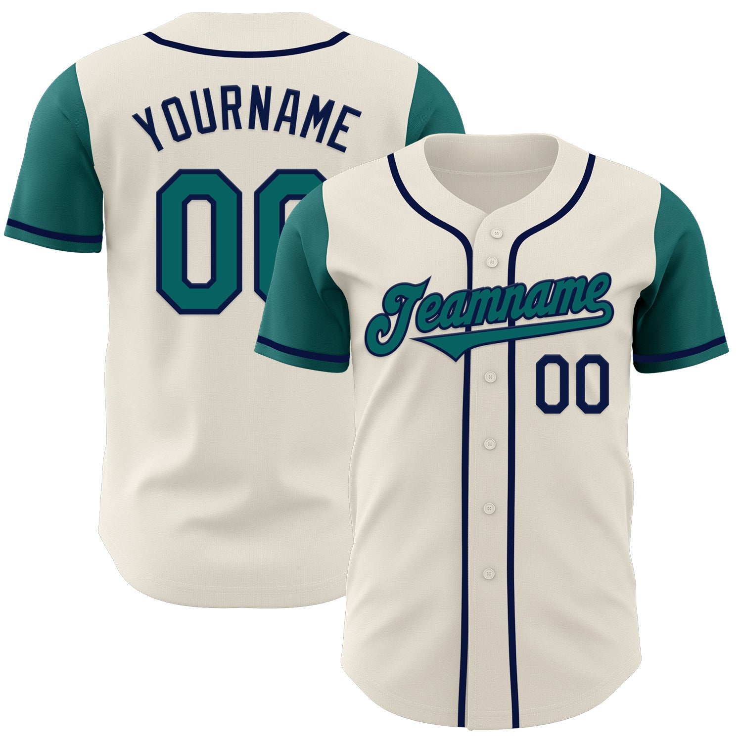 Custom Cream Teal-Navy Authentic Two Tone Baseball Jersey - Sky-Custom