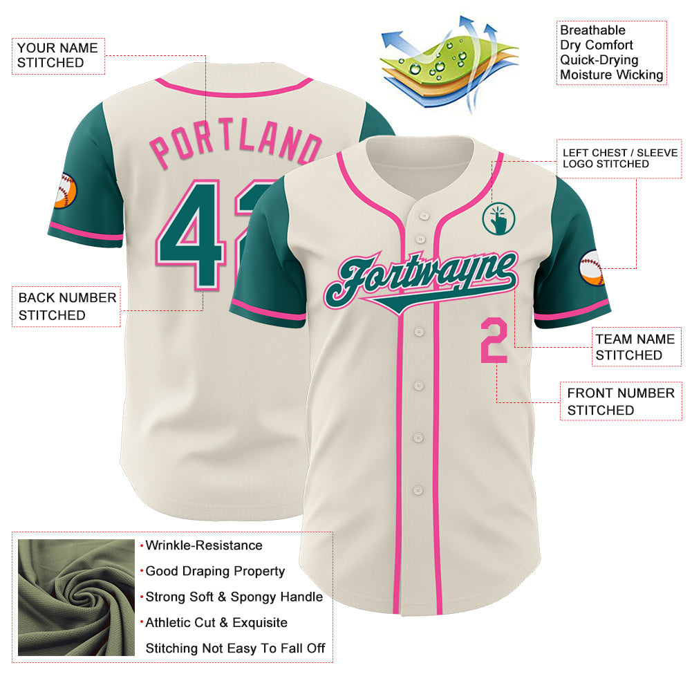 Custom Cream Teal White-Pink Authentic Two Tone Baseball Jersey - Sky-Custom