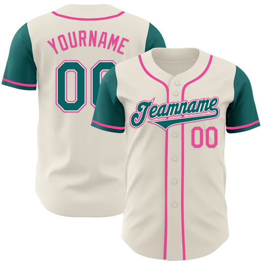 Custom Cream Teal White-Pink Authentic Two Tone Baseball Jersey - Sky-Custom