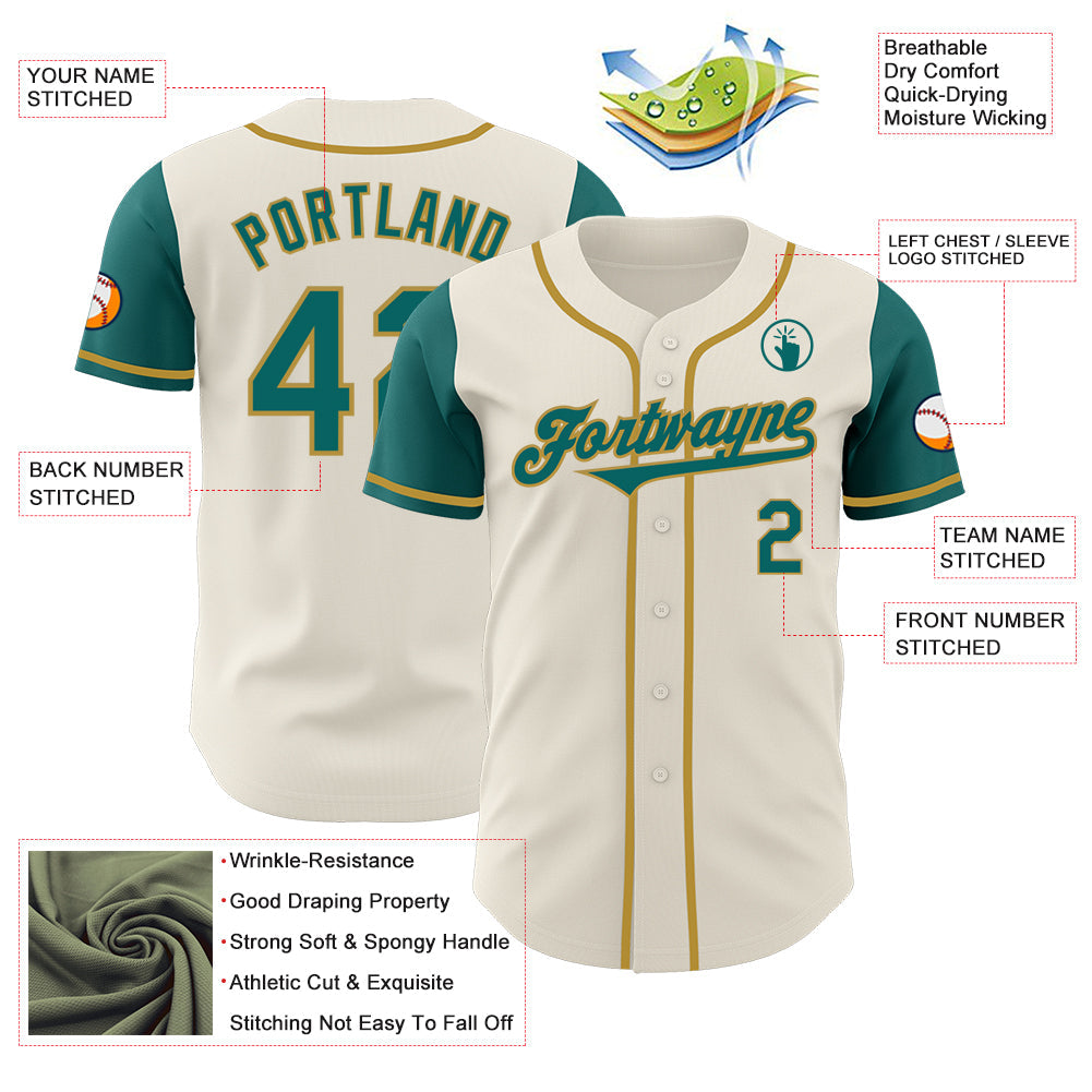 Custom Cream Teal-Old Gold Authentic Two Tone Baseball Jersey - Sky-Custom