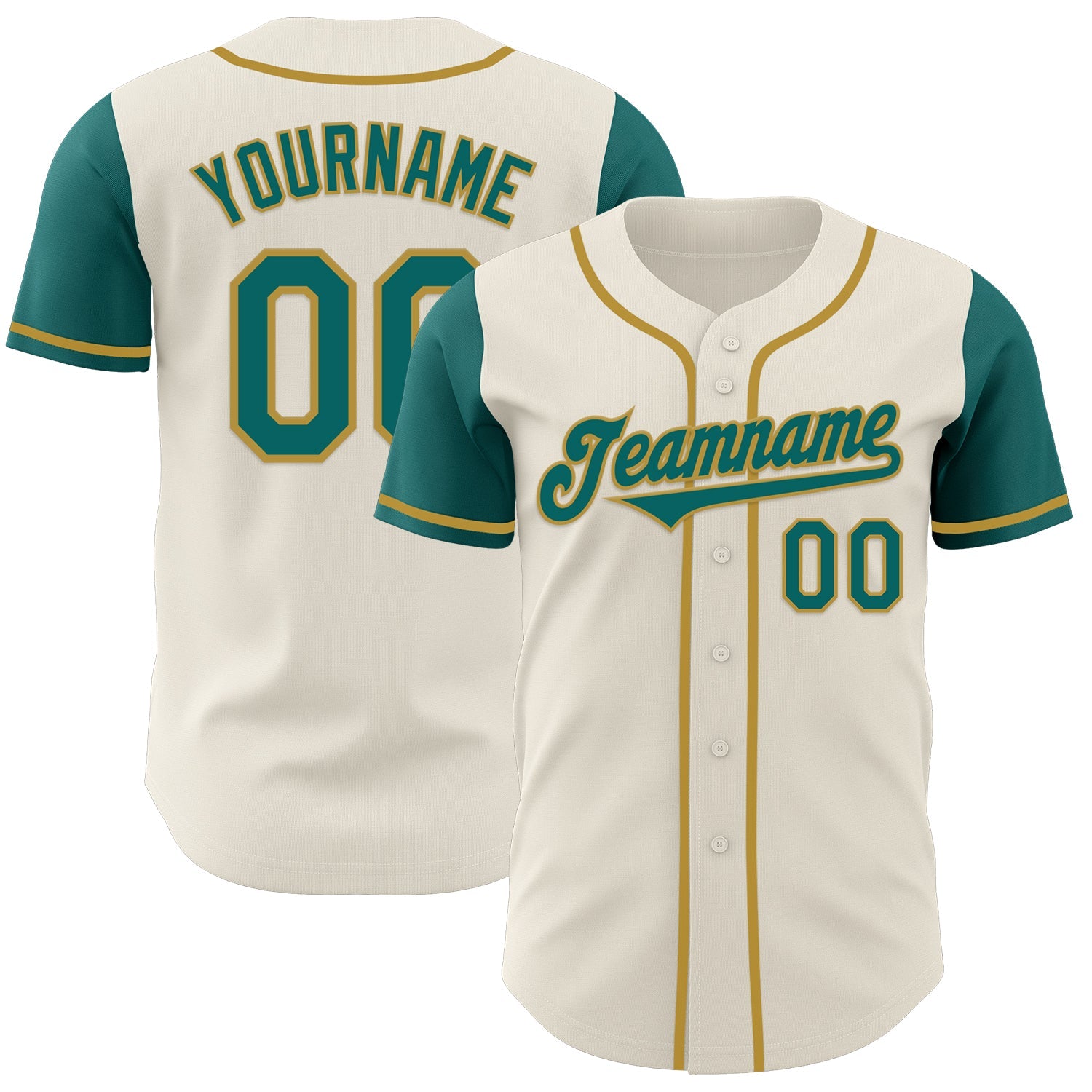 Custom Cream Teal-Old Gold Authentic Two Tone Baseball Jersey - Sky-Custom
