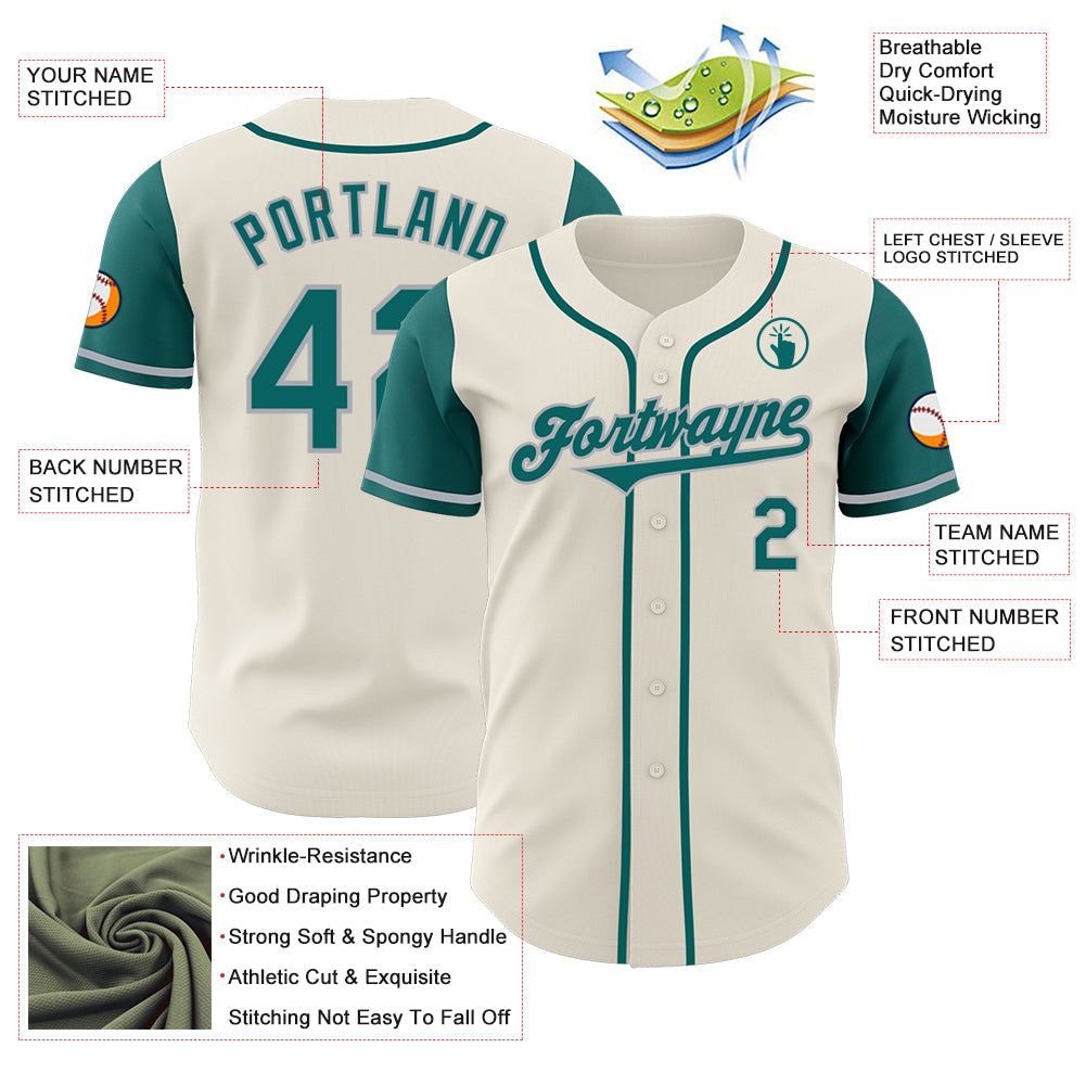 Custom Cream Teal-Gray Authentic Two Tone Baseball Jersey - Sky-Custom
