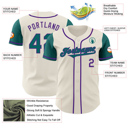 Custom Cream Teal-Purple Authentic Two Tone Baseball Jersey - Sky-Custom
