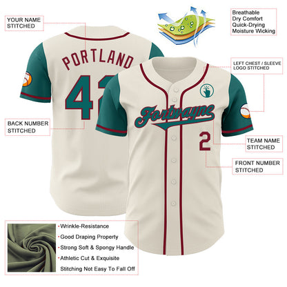 Custom Cream Teal-Crimson Authentic Two Tone Baseball Jersey - Sky-Custom