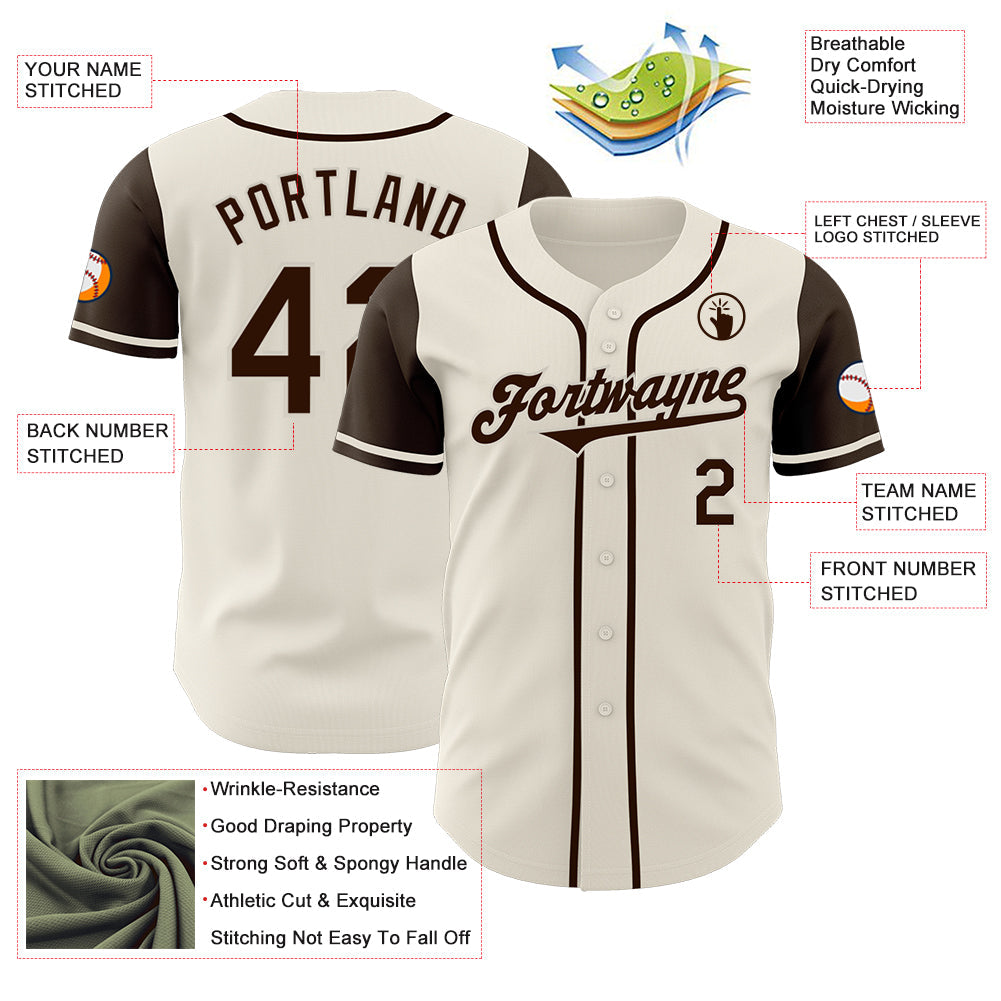 Custom Cream Brown Authentic Two Tone Baseball Jersey - Sky-Custom