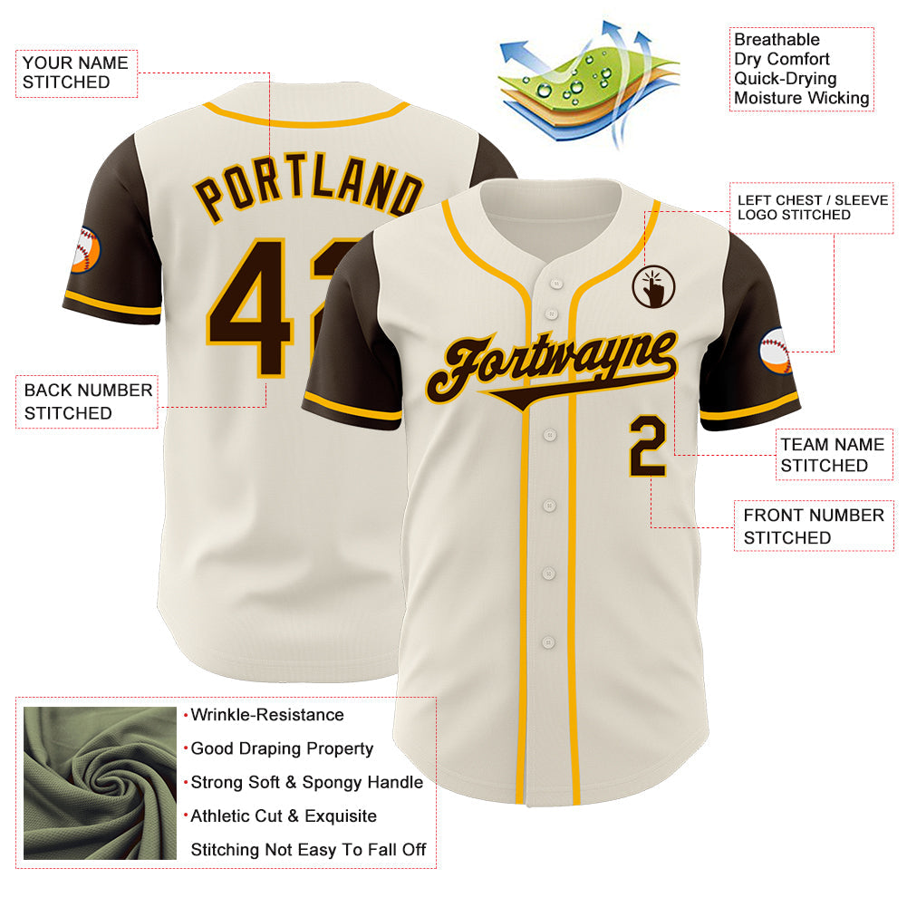 Custom Cream Brown-Gold Authentic Two Tone Baseball Jersey - Sky-Custom