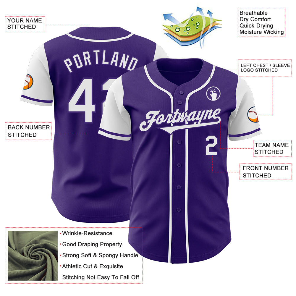 Custom Purple White Authentic Two Tone Baseball Jersey - Sky-Custom