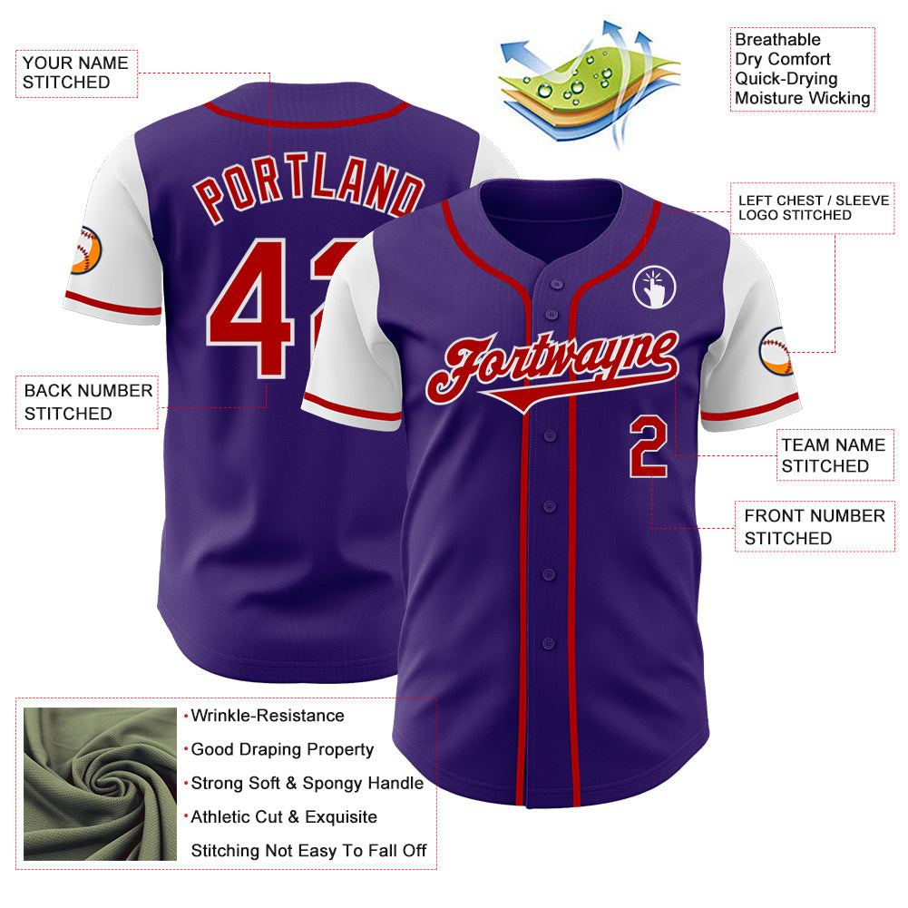 Custom Purple Red-White Authentic Two Tone Baseball Jersey - Sky-Custom