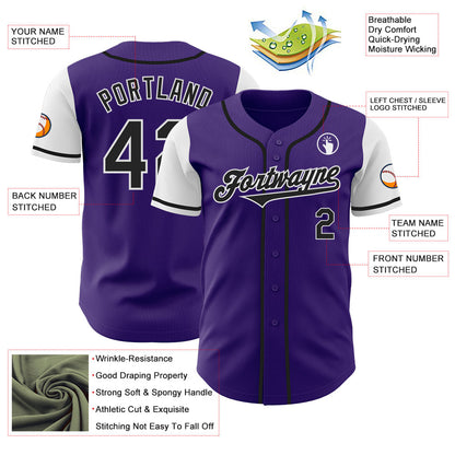 Custom Purple Black-White Authentic Two Tone Baseball Jersey - Sky-Custom