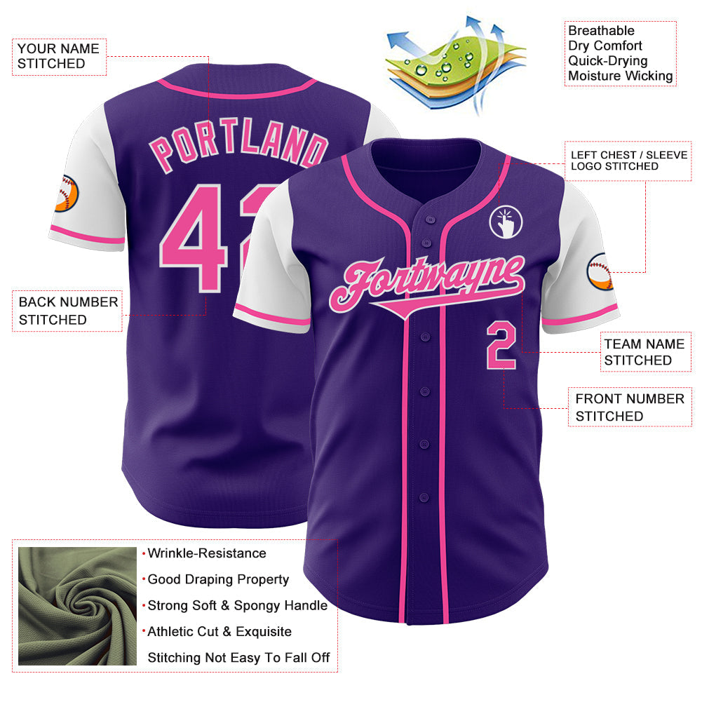 Custom Purple Pink-White Authentic Two Tone Baseball Jersey - Sky-Custom