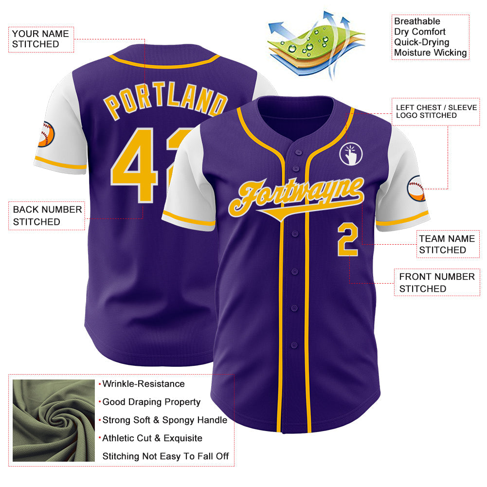 Custom Purple Gold-White Authentic Two Tone Baseball Jersey - Sky-Custom