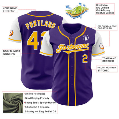 Custom Purple Gold-White Authentic Two Tone Baseball Jersey - Sky-Custom