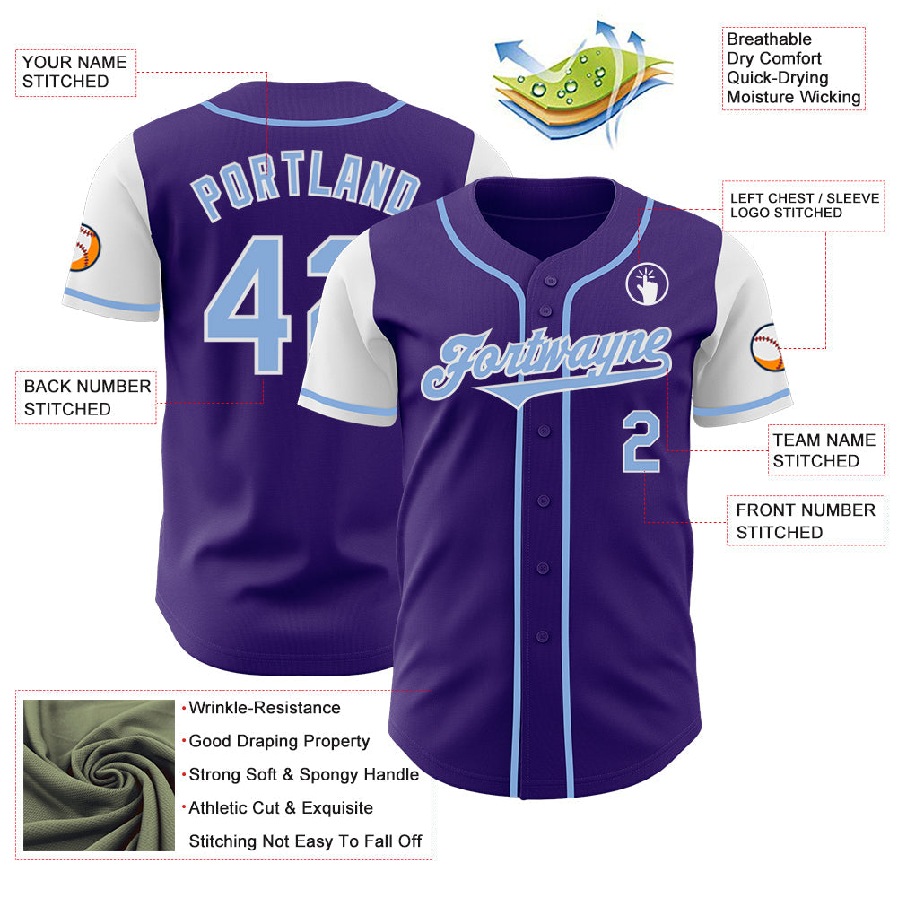Custom Purple Light Blue-White Authentic Two Tone Baseball Jersey - Sky-Custom