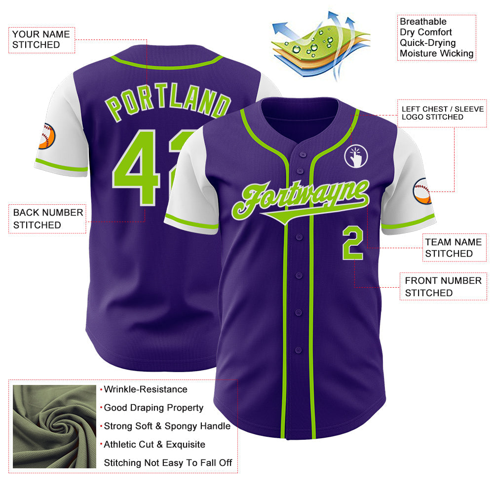 Custom Purple Neon Green-White Authentic Two Tone Baseball Jersey - Sky-Custom