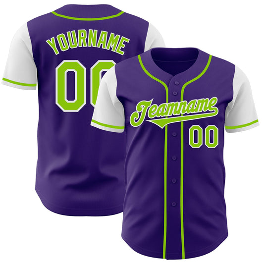 Custom Purple Neon Green-White Authentic Two Tone Baseball Jersey - Sky-Custom