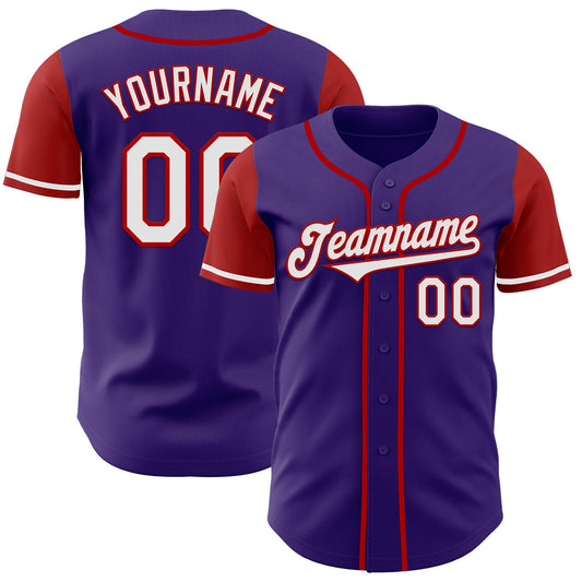 Custom Purple White-Red Authentic Two Tone Baseball Jersey - Sky-Custom