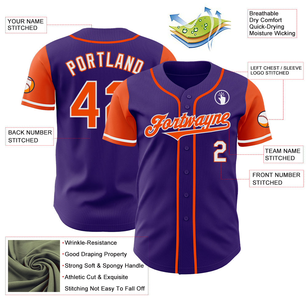 Custom Purple Orange-White Authentic Two Tone Baseball Jersey - Sky-Custom