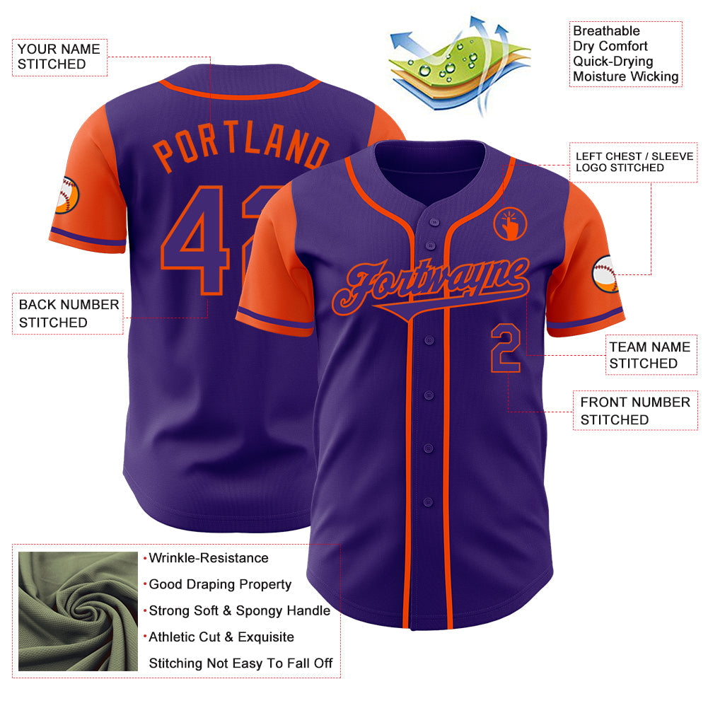 Custom Purple Orange Authentic Two Tone Baseball Jersey - Sky-Custom