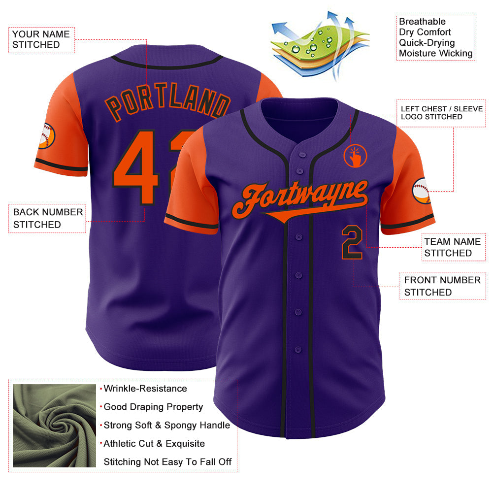 Custom Purple Orange-Black Authentic Two Tone Baseball Jersey - Sky-Custom