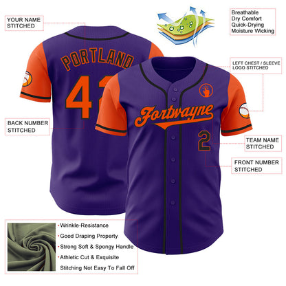Custom Purple Orange-Black Authentic Two Tone Baseball Jersey - Sky-Custom