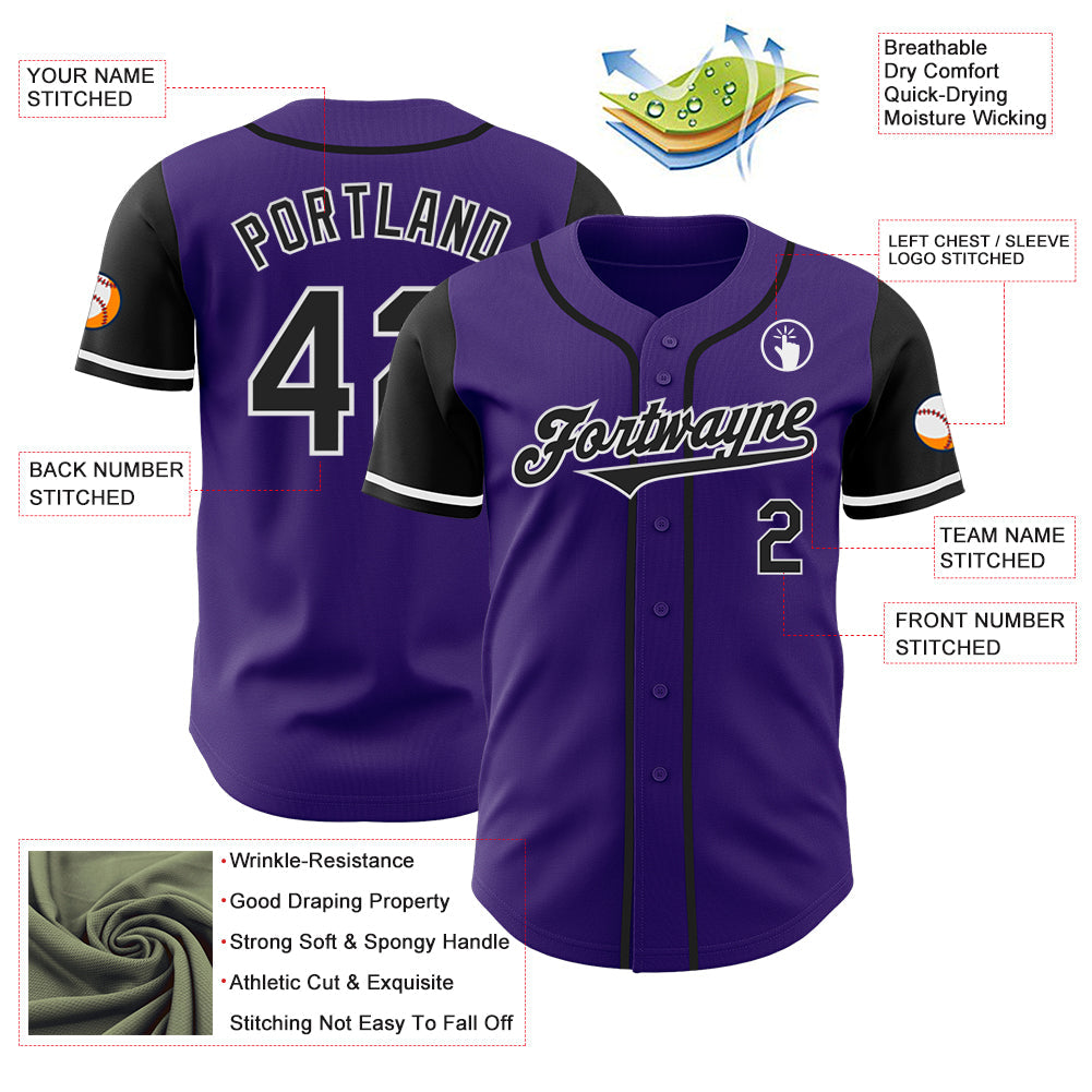 Custom Purple Black-White Authentic Two Tone Baseball Jersey - Sky-Custom