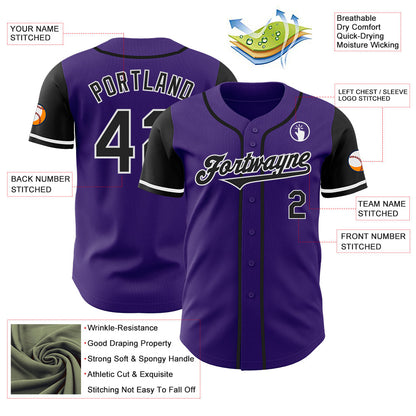 Custom Purple Black-White Authentic Two Tone Baseball Jersey - Sky-Custom