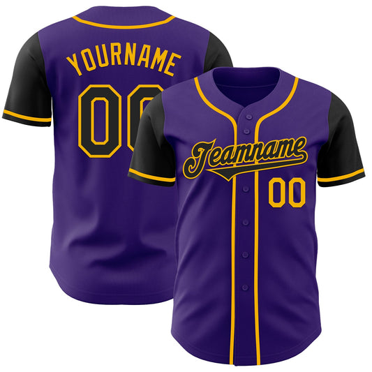 Custom Purple Black-Gold Authentic Two Tone Baseball Jersey - Sky-Custom