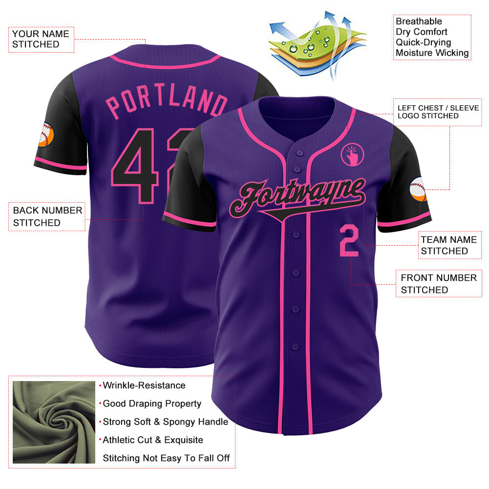 Custom Purple Black-Pink Authentic Two Tone Baseball Jersey - Sky-Custom