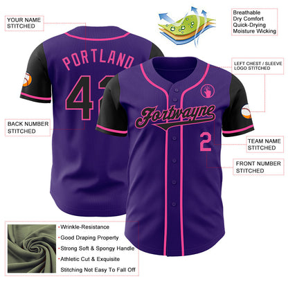 Custom Purple Black-Pink Authentic Two Tone Baseball Jersey - Sky-Custom
