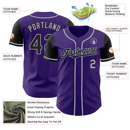 Custom Purple Black-Gray Authentic Two Tone Baseball Jersey - Sky-Custom