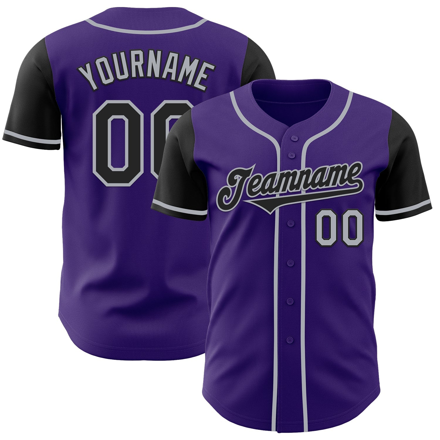 Custom Purple Black-Gray Authentic Two Tone Baseball Jersey - Sky-Custom