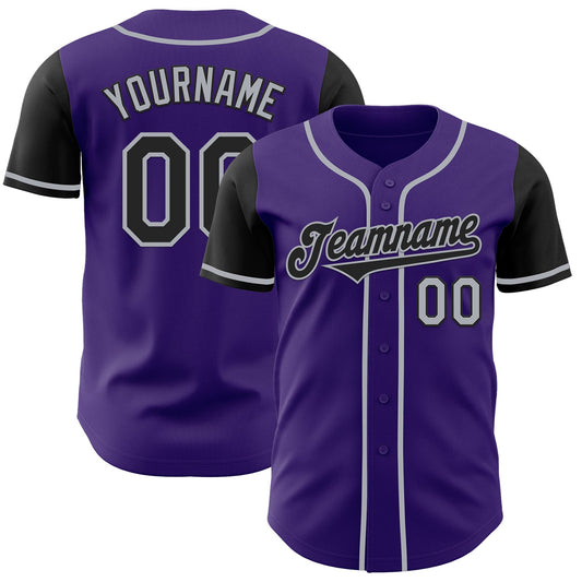 Custom Purple Black-Gray Authentic Two Tone Baseball Jersey - Sky-Custom