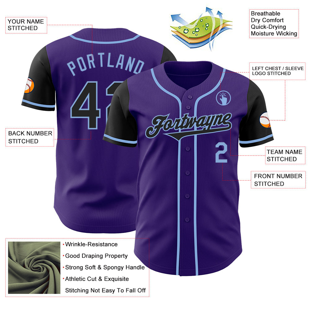 Custom Purple Black-Light Blue Authentic Two Tone Baseball Jersey - Sky-Custom