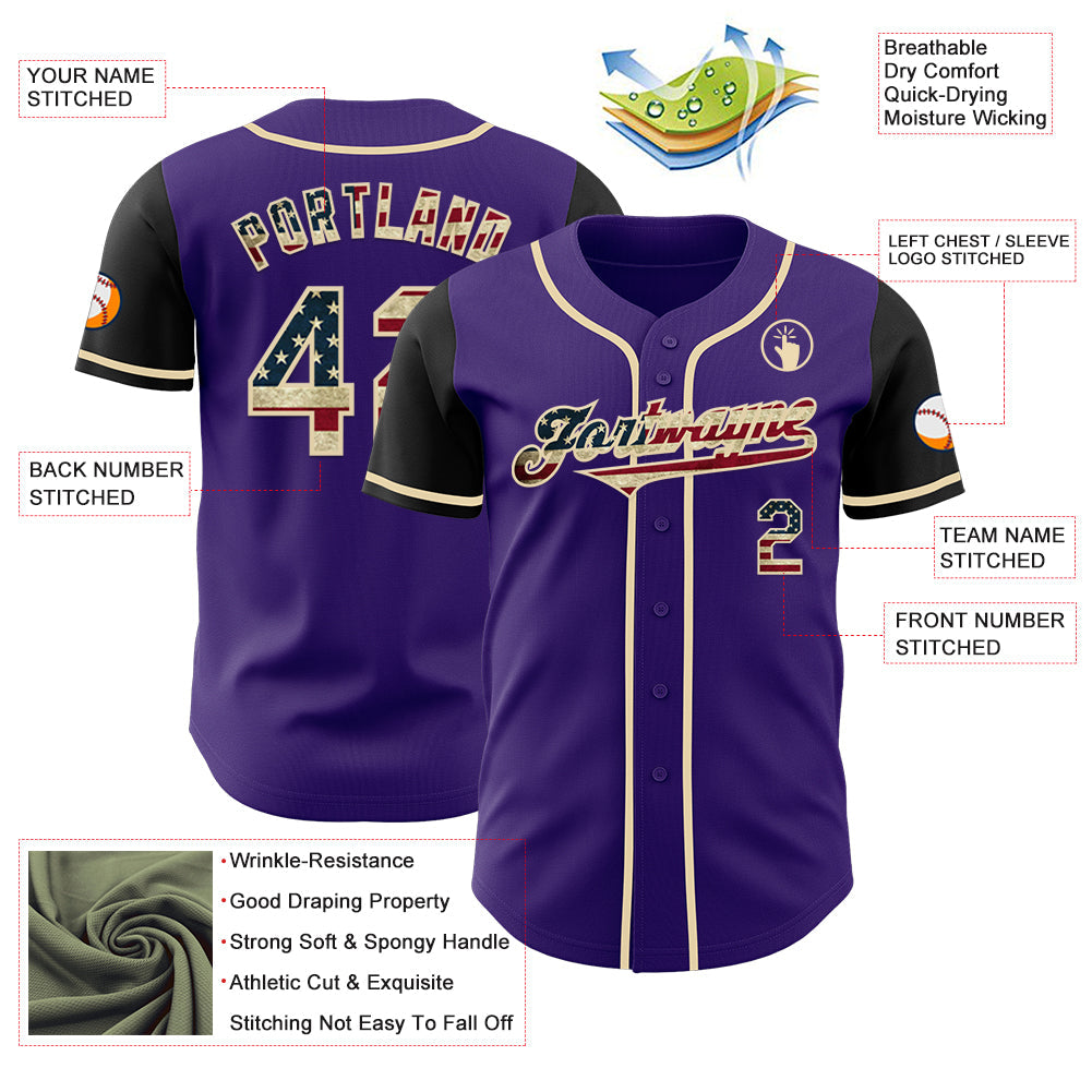 Custom Purple Vintage USA Flag Black-Cream Authentic Two Tone Baseball Jersey - Sky-Custom