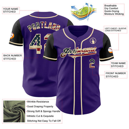 Custom Purple Vintage USA Flag Black-Cream Authentic Two Tone Baseball Jersey - Sky-Custom