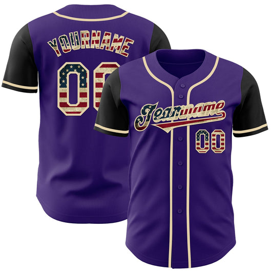 Custom Purple Vintage USA Flag Black-Cream Authentic Two Tone Baseball Jersey - Sky-Custom