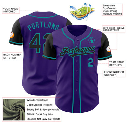 Custom Purple Black-Teal Authentic Two Tone Baseball Jersey - Sky-Custom