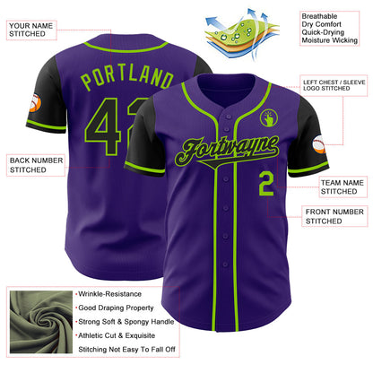 Custom Purple Black-Neon Green Authentic Two Tone Baseball Jersey - Sky-Custom