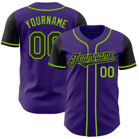 Custom Purple Black-Neon Green Authentic Two Tone Baseball Jersey - Sky-Custom