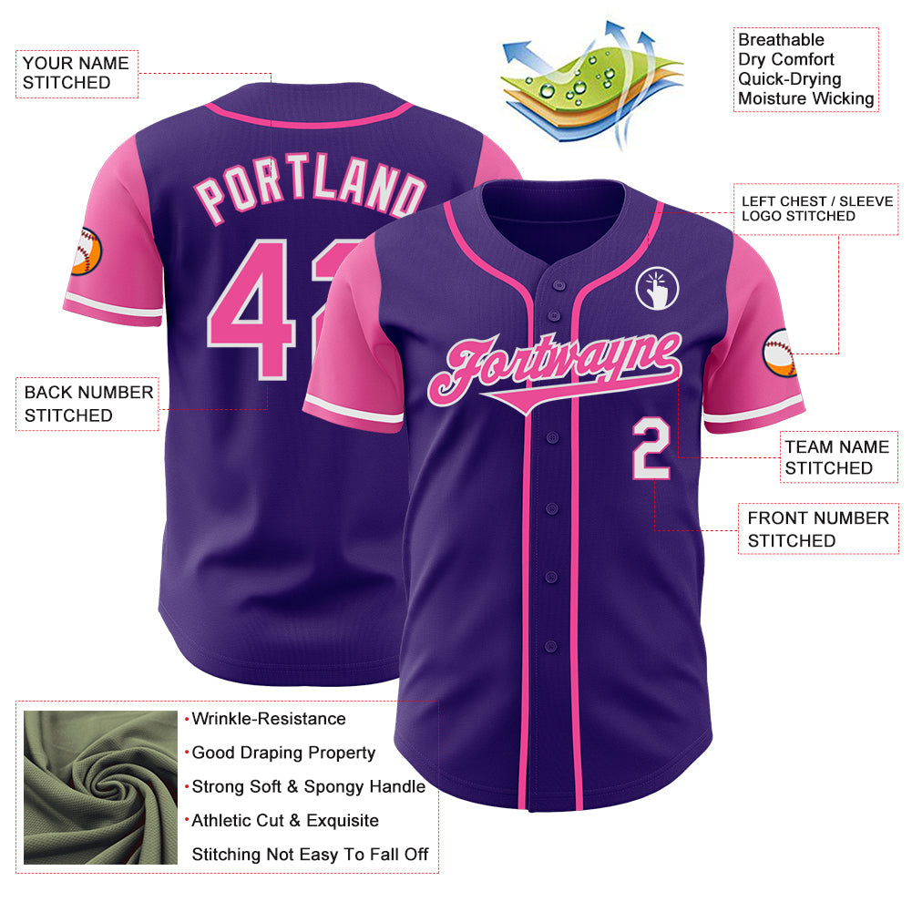 Custom Purple Pink-White Authentic Two Tone Baseball Jersey - Sky-Custom