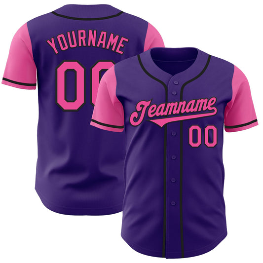 Custom Purple Pink-Black Authentic Two Tone Baseball Jersey - Sky-Custom