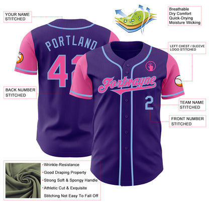 Custom Purple Pink-Light Blue Authentic Two Tone Baseball Jersey - Sky-Custom