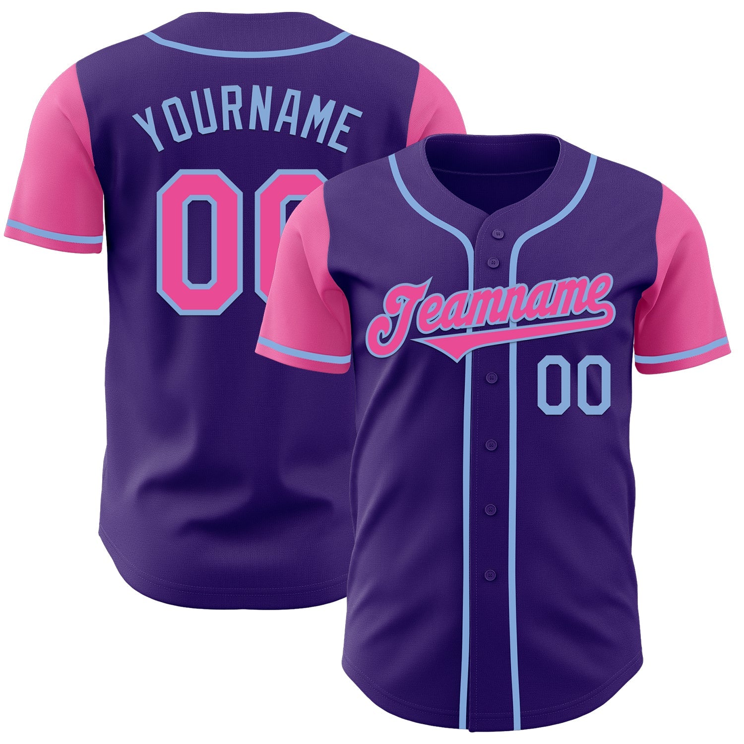 Custom Purple Pink-Light Blue Authentic Two Tone Baseball Jersey - Sky-Custom
