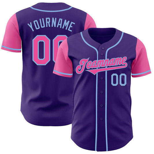 Custom Purple Pink-Light Blue Authentic Two Tone Baseball Jersey - Sky-Custom