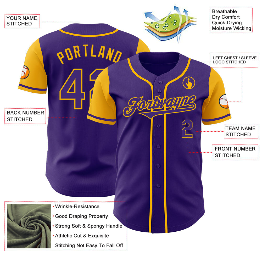 Custom Purple Gold Authentic Two Tone Baseball Jersey - Sky-Custom