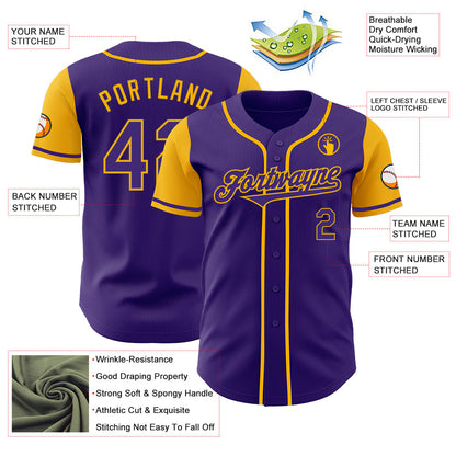 Custom Purple Gold Authentic Two Tone Baseball Jersey - Sky-Custom
