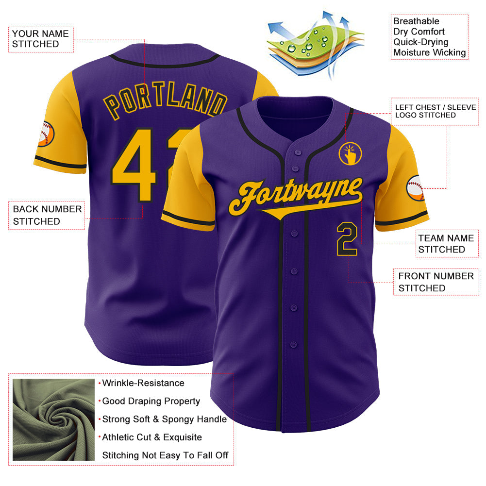 Custom Purple Gold-Black Authentic Two Tone Baseball Jersey - Sky-Custom