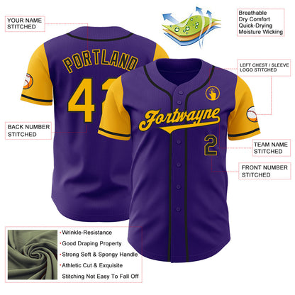 Custom Purple Gold-Black Authentic Two Tone Baseball Jersey - Sky-Custom